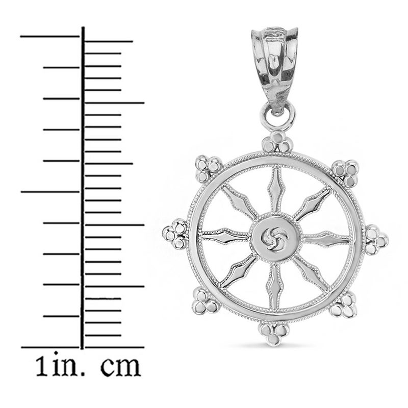 Claddagh Gold Religious Jewelry Sterling Silver Dharma Wheel Buddhism Symbol Dharmachakra Necklace, 16" - Image 2
